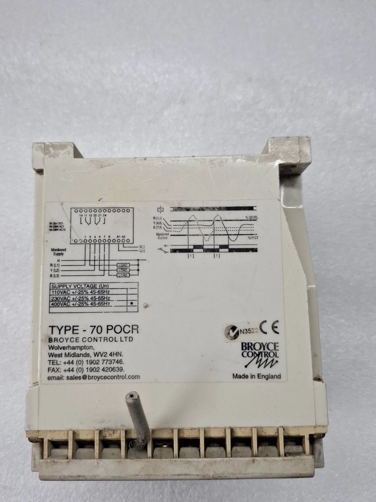 BROYCE CONTROL 70 POCR 70POCR 3 PHASE OVER CURRENT RELAY